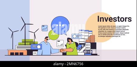 businesspeople investors shaking hands carbon credit concept responsibility of co2 emission environment strategy Stock Vector