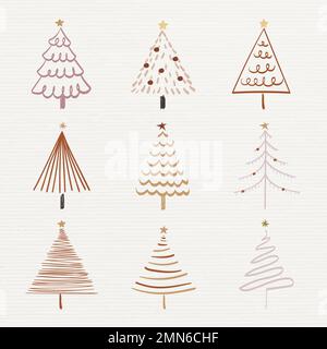 Christmas doodle sticker, cute tree and animal illustration vector collection Stock Vector