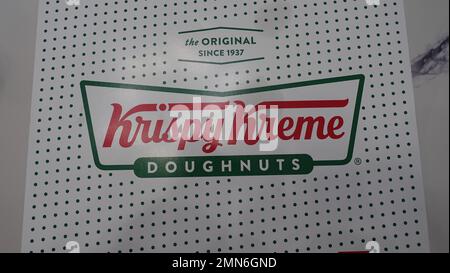 January 29 2023- The original Krispy Kreme Doughnuts since 1937 (krispy kreme doughnuts box) in Surrey, British Columbia Canada Stock Photo