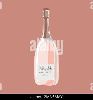 Champagne bottle clipart, pink alcoholic drinks illustration vector Stock Vector