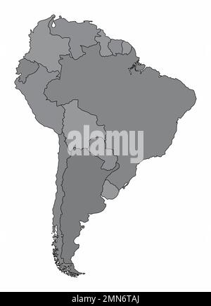 The South America political map divided in grayscale Stock Vector