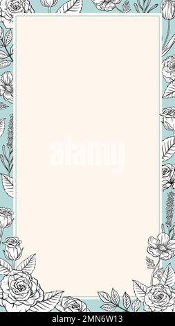 Vintage flower social media story frame, blue botanical vector Stock Vector
