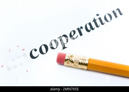 Word and pencil with eraser close-up Increased focus area Stock Photo
