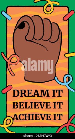 Motivational quote template, raised fist doodle for Instagram story vector Stock Vector