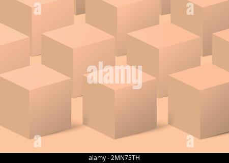 Cream cube pattern background, 3D geometric shape vector Stock Vector