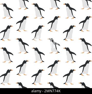 Vector seamless pattern of hand drawn flat penguin isolated on white background Stock Vector