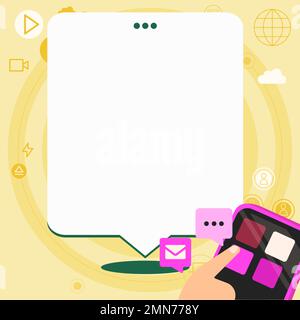 Mobile phone with information on the screen. Bright color illustration with important information. Big white speech bubble for text. Agenda. Critical Stock Vector