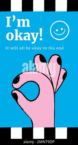 I&rsquo;m okay Instagram story template, hand gesture doodle vector Stock Vector