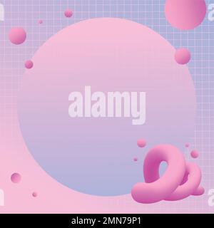 Aesthetic pink frame background, colorful grid pattern with 3D shapes vector Stock Vector