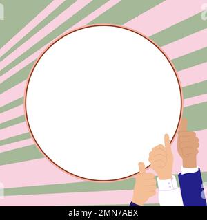 Big finger raised up pointing to whiteboard with important information. White text holder behind hands contains main message. Empty speech bubble on Stock Vector
