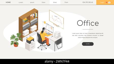 Office - modern vector colorful isometric web banner Stock Vector