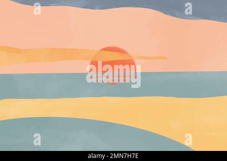 Summer sunset aesthetic background watercolor vector Stock Vector