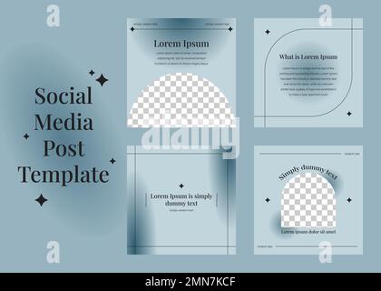Set of blue fluid gradient templates for social media posts. Cute minimalist style editable posters collection. Frame cover with lines, stars copy Stock Vector