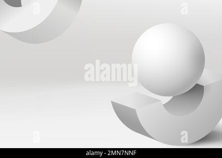 Geometric minimal background, 3D rendered shape in white vector Stock Vector