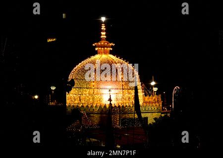 On 25 January 2023. lluminated view of Ajmer Dargah Sharif during urs festival at the shrine of Sufi saint Hazrat Khwaja Moinuddin chisti in Ajmer, Rajasthan, India. Thousands of Sufi devotees from different parts of India travel to the shrine for the annual festival, marking the death anniversary of the Sufi saint. Photo by ABACAPRESS.COM Stock Photo