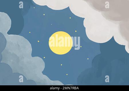 Full moon cloudy night sky aesthetic background vector Stock Vector