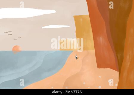 Watercolor cliff, summer beach scenery vector Stock Vector