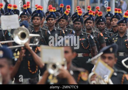 Colombo, Sri Lanka. 29th Jan, 2023. (1/29/2023) Military personnel take part in an Independence Day parade rehearsal in Colombo in preparation for the celebration of the 75th anniversary of its independence from Britain on February 4. (Photo by Saman Abesiriwardana/Pacific Press/Sipa USA) Credit: Sipa USA/Alamy Live News Stock Photo