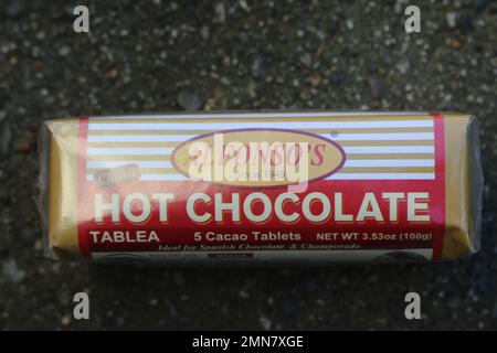 January 29 2023- Alfonso's classic hot chocolate tablea with 5 cacao tablets made from the Philippines in Vancouver, British Columbia Canada Stock Photo