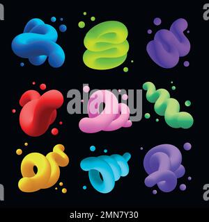 3D abstract fluid shape, colorful twisted clipart vector set Stock Vector