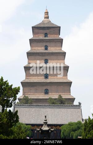 View of the Da Yan / Da Tan / popular; 'Giant Wild Goose' Pagoda in grounds of Daci'en Temple, a Buddhist temple in Yanta District, Xian, China. (125) Stock Photo