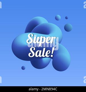 Super sale template, shopping badge, 3D abstract design in blue vector Stock Vector