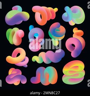 Abstract 3D fluid shape clipart, colorful gradient design vector set Stock Vector