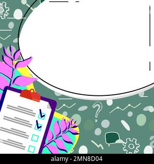 Paper with plan on bright colored background. White text holder with important information. Empty speech bubble for main message. Dialogue Balloon Stock Vector