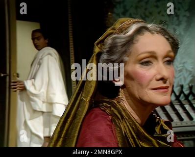 London.UK. Darien Angadi (as Gaius Plautius Silanus) and Sian Phillips ...