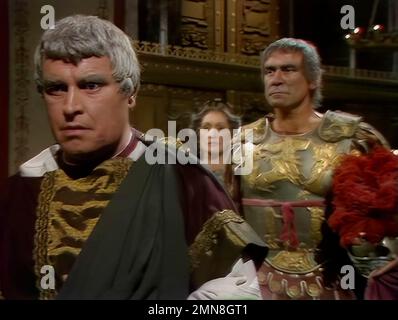 London.UK. George Baker (as Tiberius) and Sian Phillips (as Livia) in a ...