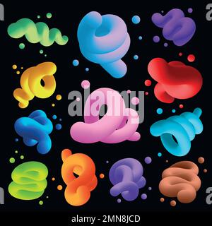 3D abstract fluid shape, colorful twisted clipart vector set Stock Vector
