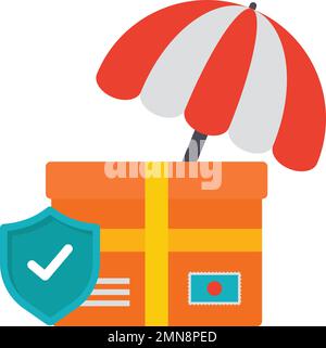 umbrella with box and shield stock illustration, Logistic and Shipping Coverage policy Vector Icon Design,Financial loss Protection Symbol Risk manage Stock Vector