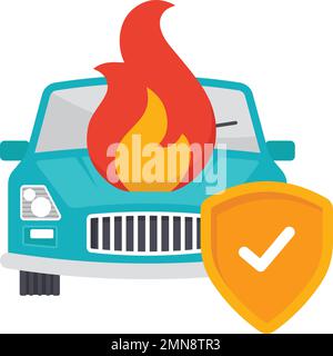 Collateral protection insurance concept, automobile front view with Shield stock illustration, Car is Being Caught by Fire Vector Icon Design, Finance Stock Vector