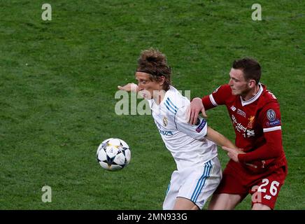 L-R) Andy Robertson (Liverpool), Luka Modric (Real), MAY 26, 2018