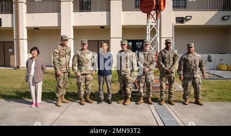 The command team from 311th Signal Command, which included Brig. Gen. Kevin Meisler and Command Sgt. Maj. Jonathan DeHart visited the 41st Signal Battalion and had the opportunity to to recognize and give coins to some soldiers there. Stock Photo