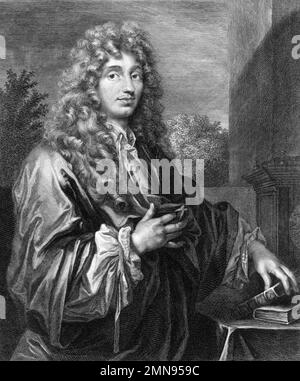 Christiaan Huygens. Portrait of the Dutch mathematician, physicist and astronomer, Christiaan Huygens, (1629-1695), engraving, c. 1687/8 Stock Photo