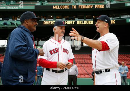 Boston Red Sox players, from left, Tommy Pham, Enrique Hernandez