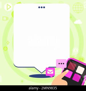 Mobile phone with information on the screen. Bright color illustration with important information. Big white speech bubble for text. Agenda. Critical Stock Vector