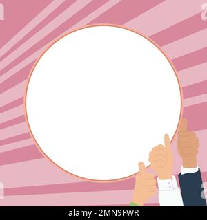Big finger raised up pointing to whiteboard with important information. White text holder behind hands contains main message. Empty speech bubble on Stock Vector