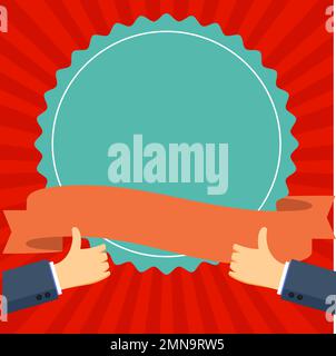 Big finger raised up pointing to whiteboard with important information. White text holder behind hands contains main message. Empty speech bubble on Stock Vector