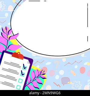 Paper with plan on bright colored background. White text holder with important information. Empty speech bubble for main message. Dialogue Balloon Stock Vector