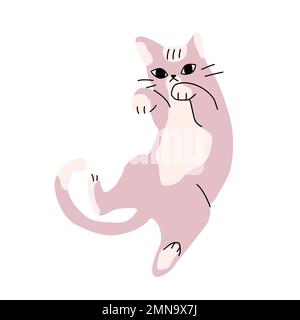 Illustration of i solated cute pink cat, strange funny pose. Stock Vector