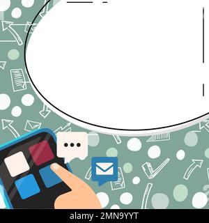 Mobile phone with information on the screen. Bright color illustration with important information. Big white speech bubble for text. Agenda. Critical Stock Vector