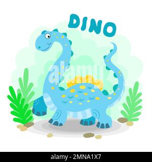 Dino. Cute cartoon blue dinosaur. Vector illustration Stock Vector