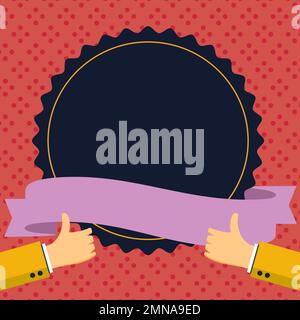 Big finger raised up pointing to whiteboard with important information. White text holder behind hands contains main message. Empty speech bubble on Stock Vector