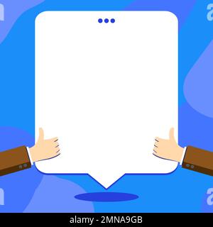 Big finger raised up pointing to whiteboard with information. White text holder behind hands contains main message. Empty speech bubble on bright Stock Vector