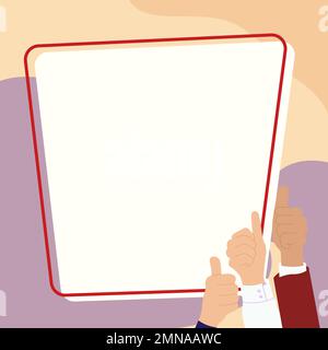 Big finger raised up pointing to whiteboard with important information. White text holder behind hands contains main message. Empty speech bubble on Stock Vector