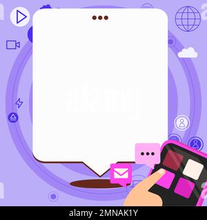Mobile phone with information on the screen. Bright color illustration with important information. Big white speech bubble for text. Agenda. Critical Stock Vector