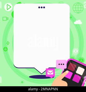 Mobile phone with information on the screen. Bright color illustration with important information. Big white speech bubble for text. Agenda. Critical Stock Vector
