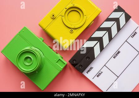 Cameras on a desk. Video blogging and social media marketing. Stock Photo